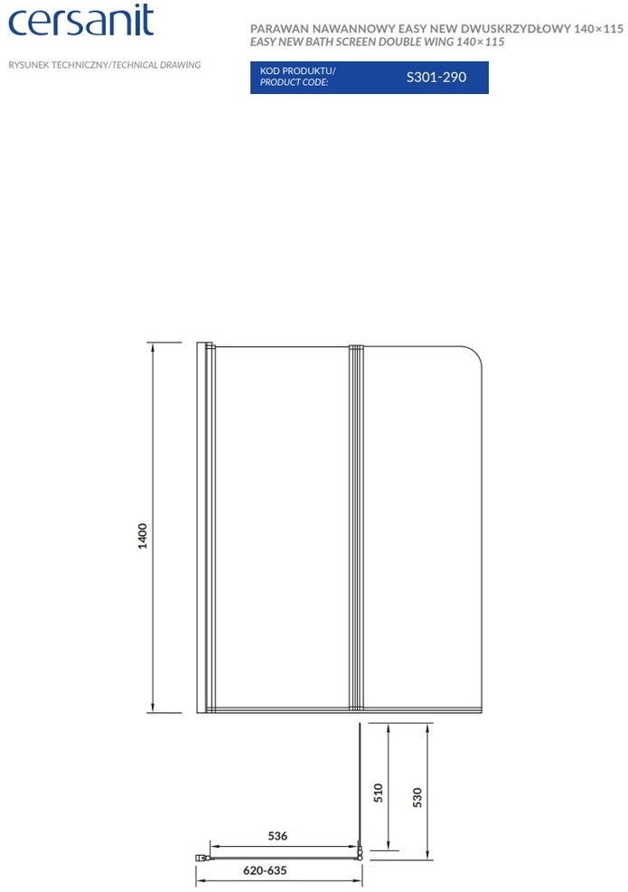 Cersanit Easy New 140x115 ( S301-290) Габаритні розміри