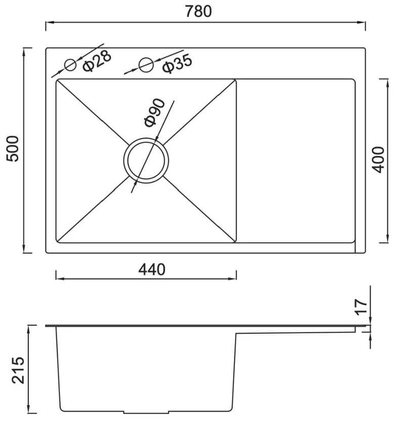 Gappo GS7850-6R 780x500 мм Габаритні розміри