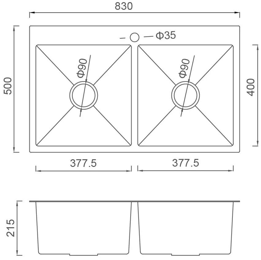 Gappo GS8350-6 830x500 мм Габаритні розміри
