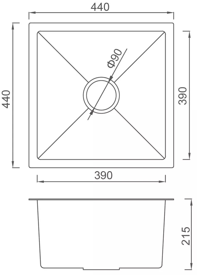 Gappo GS4444 440x440 мм Габаритні розміри