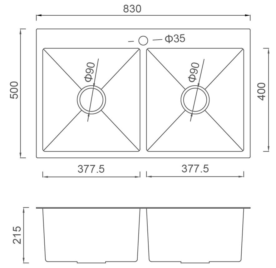Gappo GS8350 830x500 мм Габаритні розміри