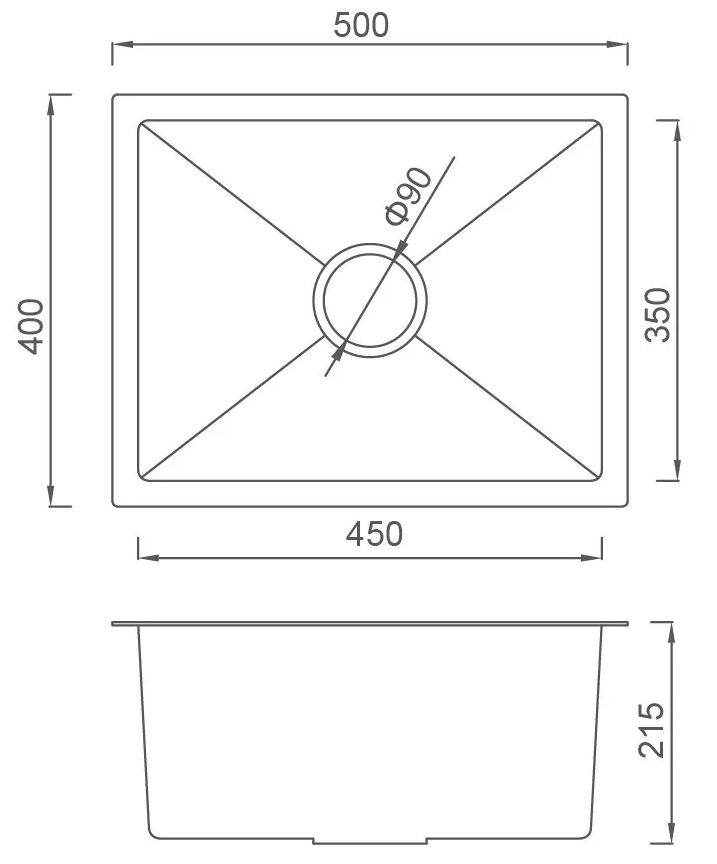 Gappo GS5040 500x400 мм Габаритні розміри