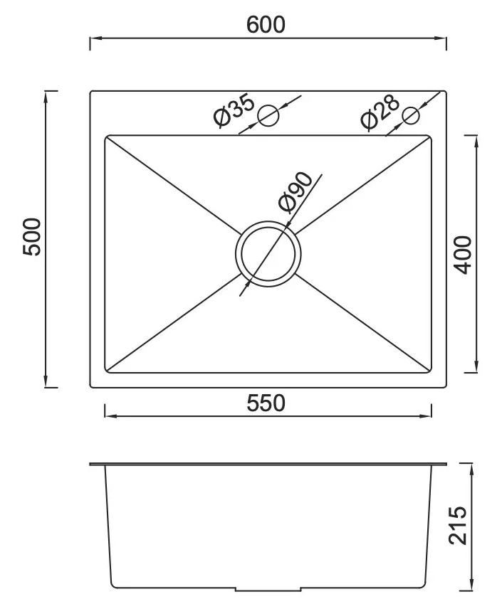 Gappo GS6050 600x500 мм Габаритні розміри