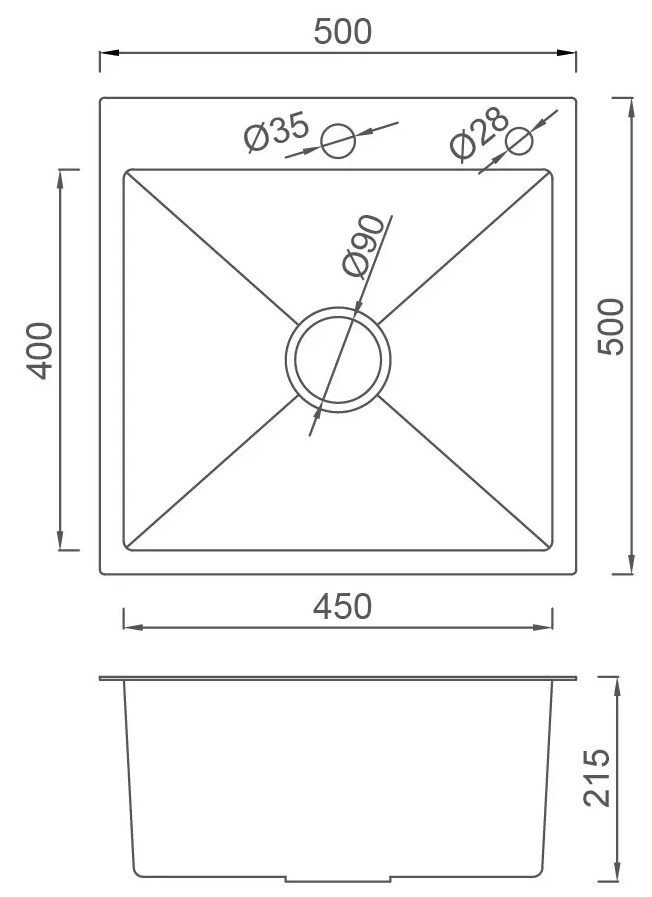 Gappo GS5050 500x500 мм Габаритні розміри