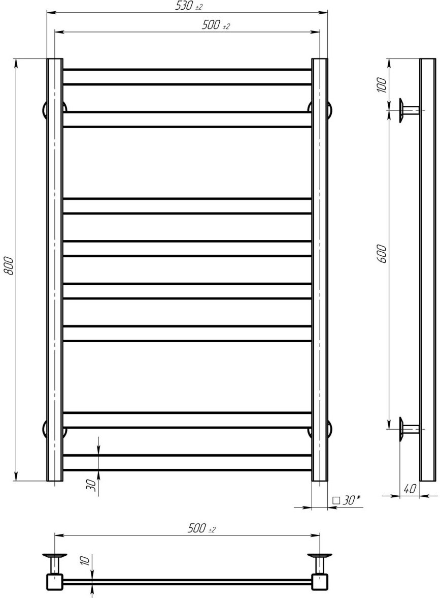 Deffi Avast ЧФ П8 500x800 Е, Черный, JD04, Левое подключение (B.AV.80.50.8.E.B.L.2) Габаритные размеры