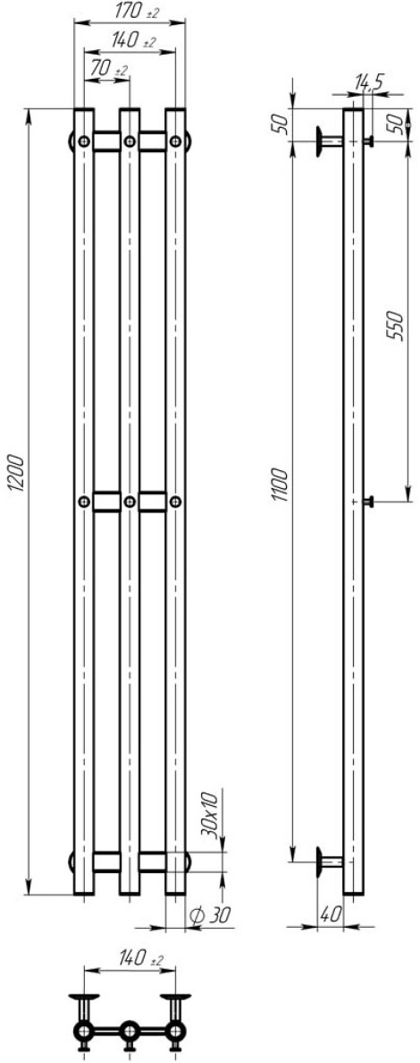 Deffi Zara П3 140x1200 E, Черный, JD03, Правое подключение (A.CL.120.14.3.E.B.R.1) Габаритные размеры