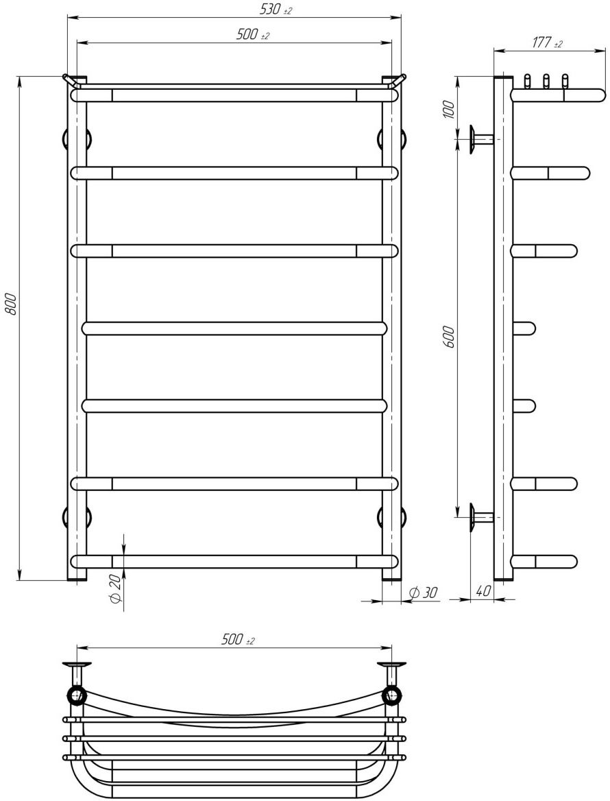 Deffi Юность П7 500x800 Е, Белый, WD03, Правое подключение (C.YU.80.50.7.E.W.R.3) Габаритные размеры
