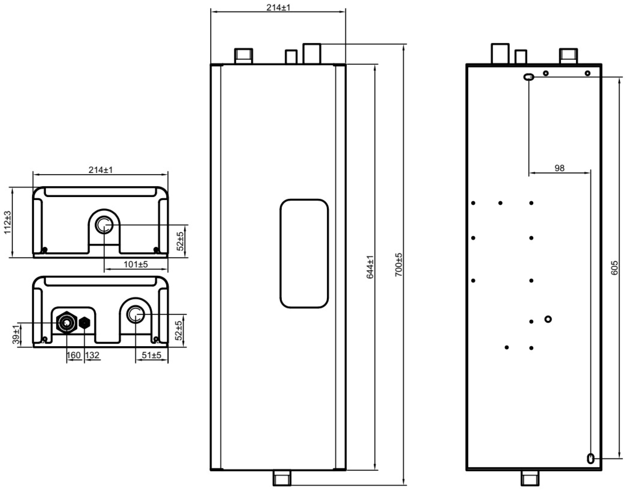 Dnipro Мини КЭО-6 (220/380) цифровой с насосом Wilo Габаритные размеры