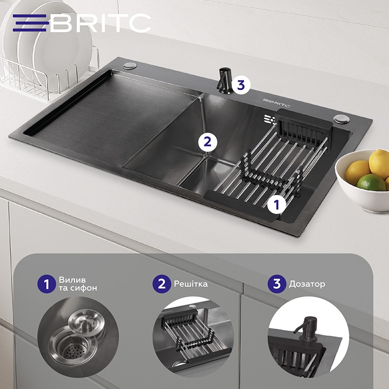 Кухонна мийка Britc HM HS7848R-B чорна відгуки - зображення 5