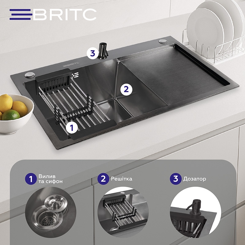 Кухонна мийка Britc HM HS7848L-B чорна відгуки - зображення 5