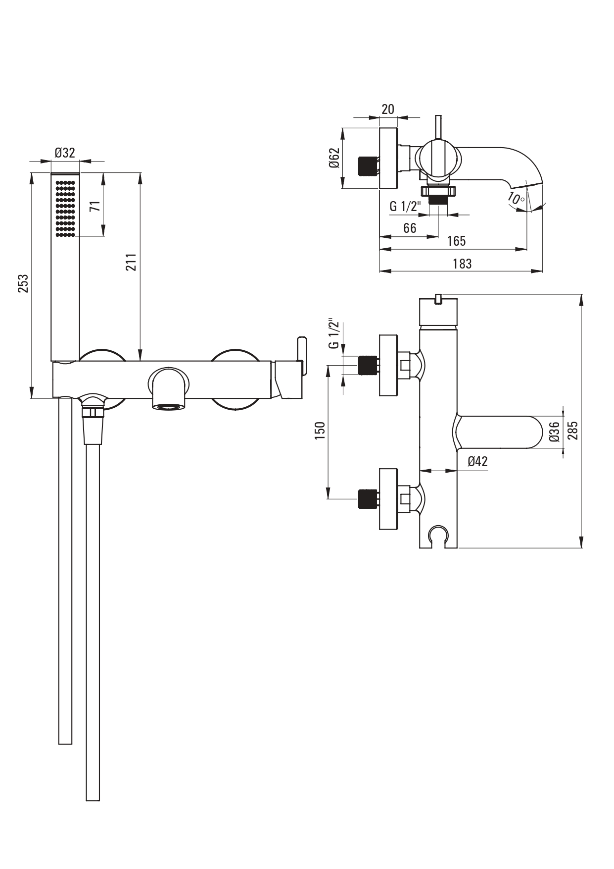 Deante Silia BQS_F11M Габаритные размеры