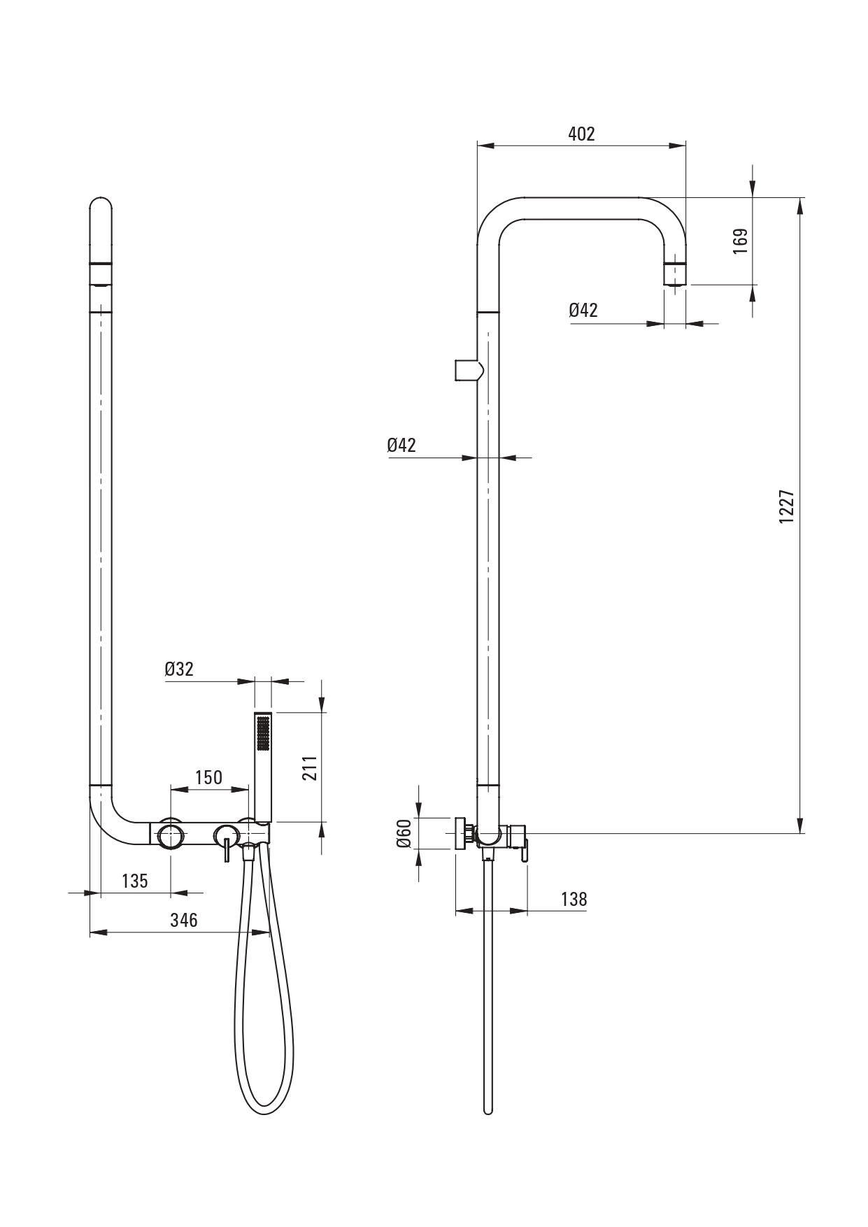 Deante Silia NQS_D4XM Габаритные размеры