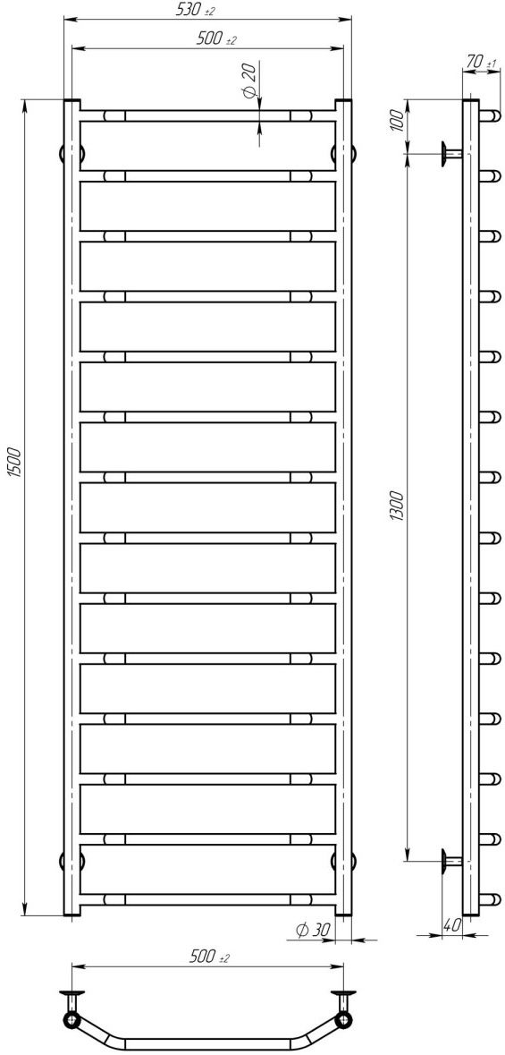 Deffi Трапеция П14 500x1500 Е, Черный, JD03, Левое подключение (C.TR.150.50.14.E.B.L.1) Габаритные размеры