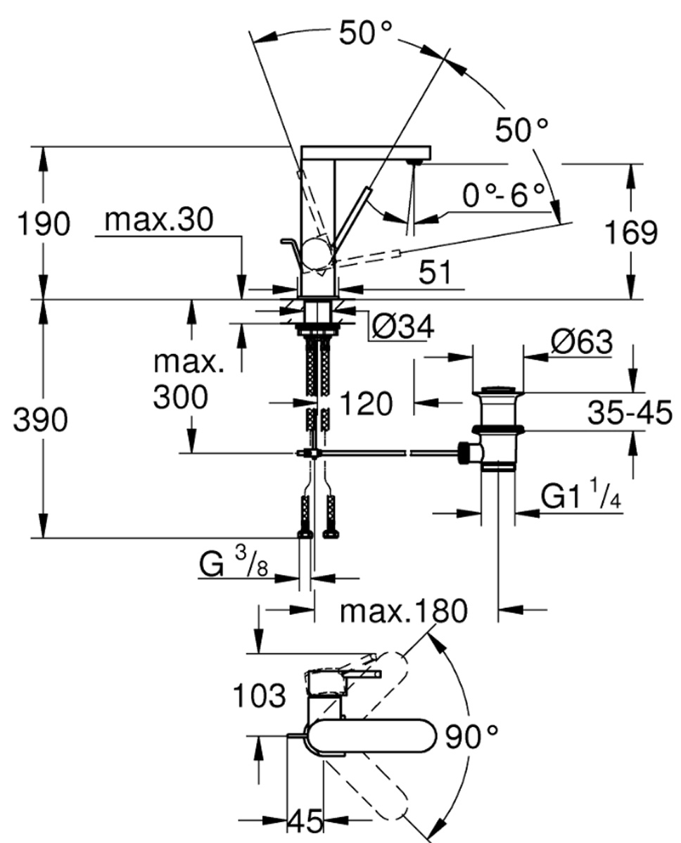 Grohe Plus M-Size 23871003 Габаритні розміри
