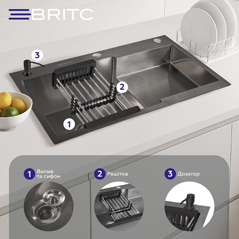 Кухонна мийка Britc HM HS7848LB-B чорна відгуки - зображення 5