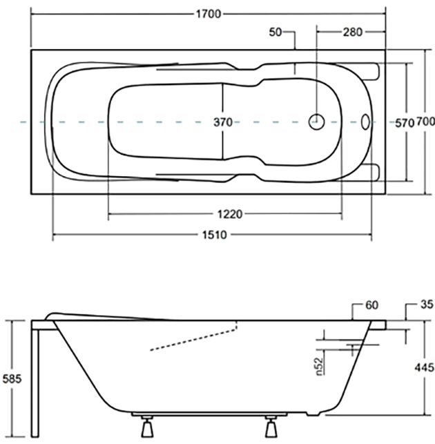 Besco Majka Nova 170x70 (WAM-170-PK) Габаритні розміри