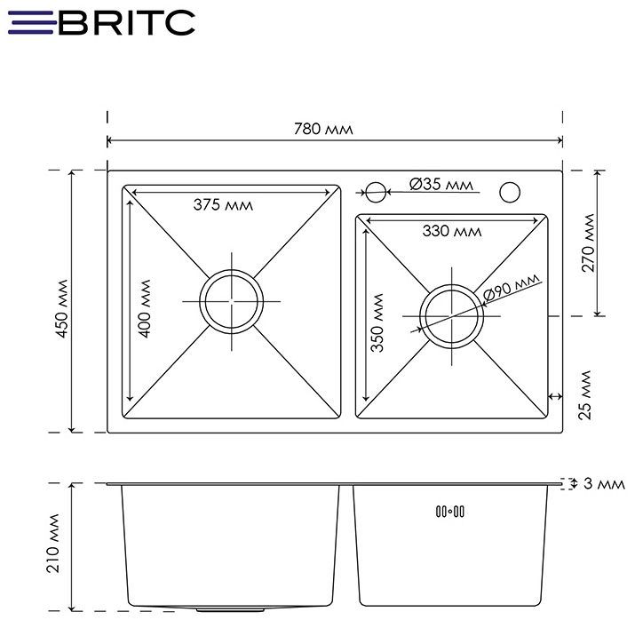 Britc HM HS7845_20 нержавійка Габаритні розміри