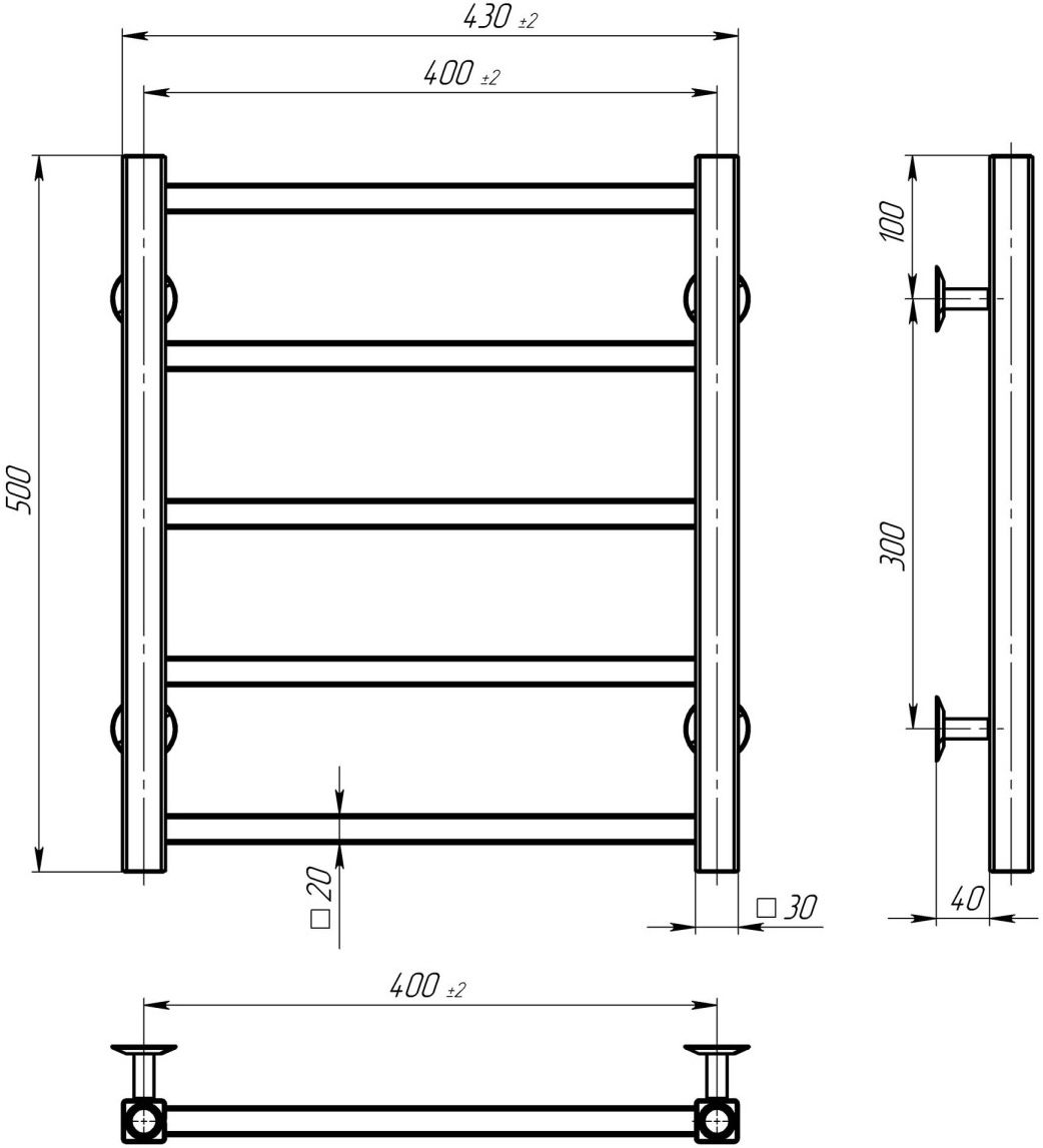 Deffi Forest П5 400x500 Е, Хром, JD04, Ліве підключення (A.FR.50.40.5.E.C.L.2) Габаритні розміри
