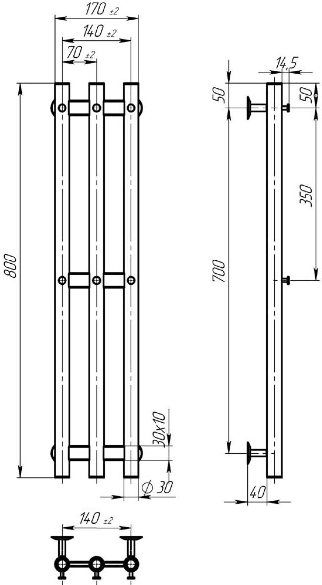 Deffi Zara П3 140x800 E, Чорний, JD03, Ліве підключення (A.CL.80.14.3.E.B.L.1) Габаритні розміри