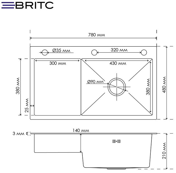 Britc HM HS7848RB нержавійка Габаритні розміри