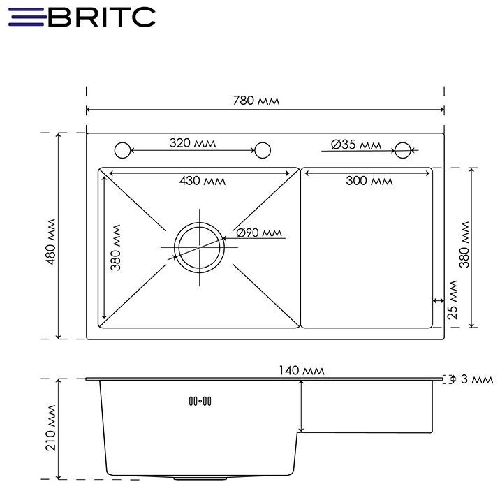 Britc HM HS7848LB нержавійка Габаритні розміри