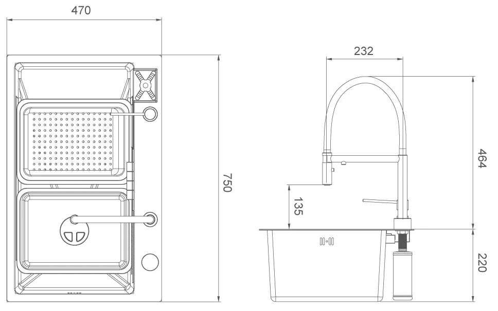 Gappo Profi GS 7547-13 750x470 мм Габаритні розміри