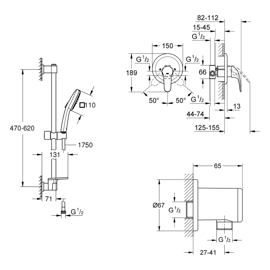 Grohe Euroeco Vitalio Comfort 110 3274226929 Габаритные размеры