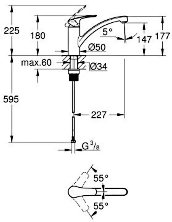 Grohe Eurosmart 30506000 Габаритные размеры