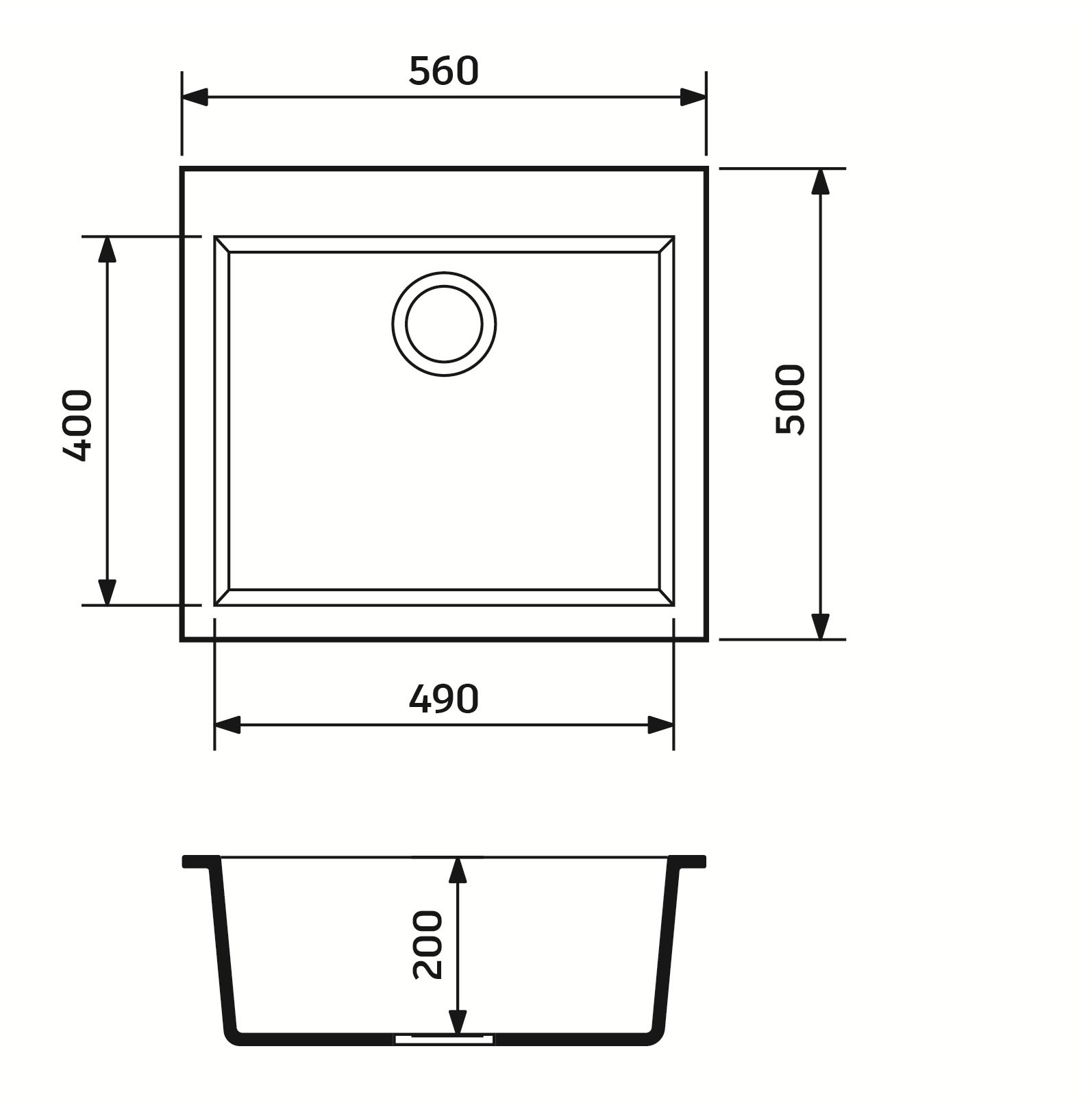 Adamant Univer 560х500х200мм черный (4824296902103) Габаритные размеры