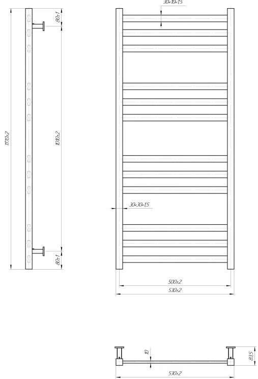 Mario INOX Чикаго 1170x530/500 чорний матовий (1.072.048860.BM) Габаритні розміри