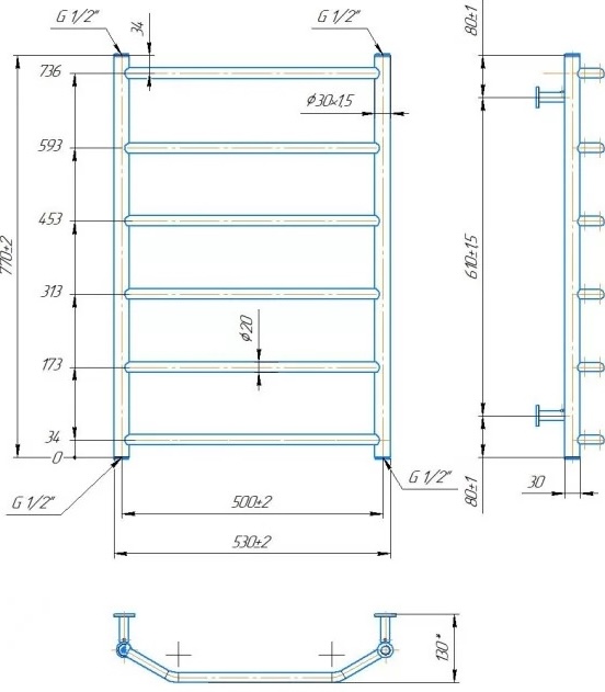 Mario INOX Трапеция 770x530/500 черный матовый (1.075.048849.BM) Габаритные размеры