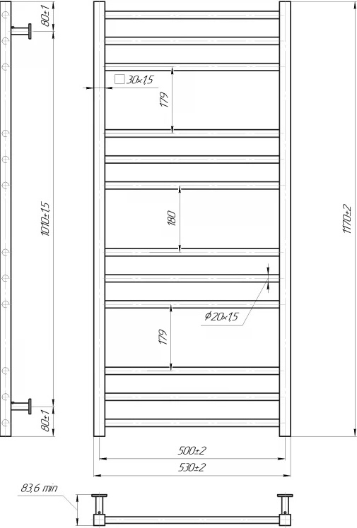 Mario INOX Премиум Классик 1170x540/500 белый матовый (1.137.047778.WM) Габаритные размеры