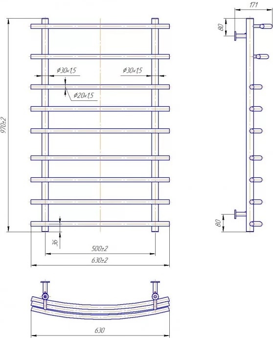 Mario INOX Марио 970x630/500 (1.8.044591.P) Габаритные размеры