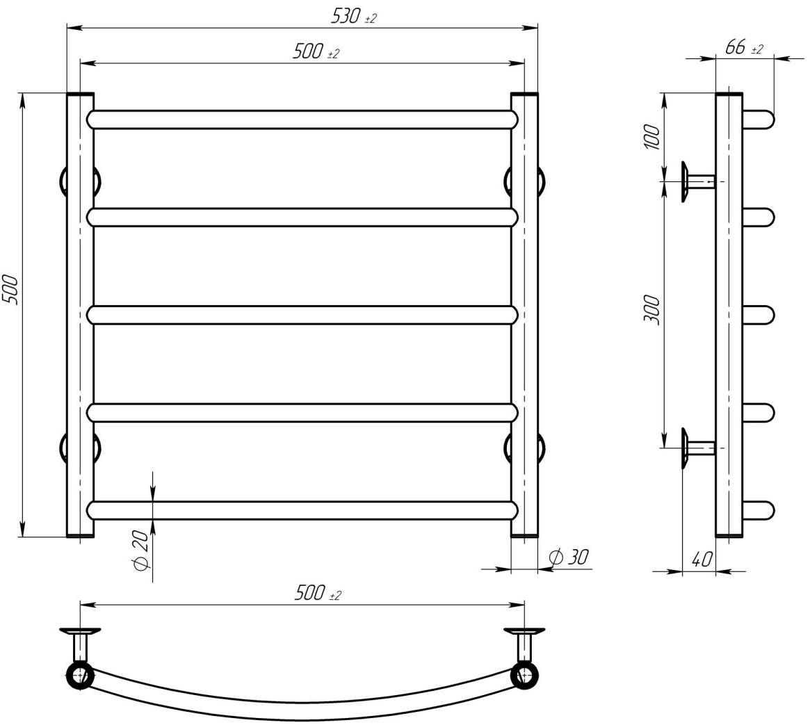 Deffi Классик П5 500x500 Е, хром, JD03, правое подключение (C.DK.50.50.5.E.C.R.1) Габаритные размеры