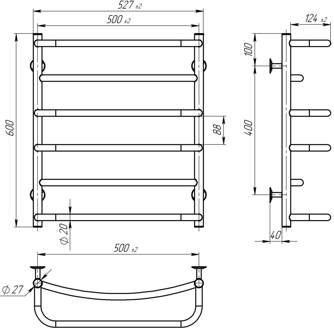 Deffi Аквамикс ЧФ П6 500x600 Е, Черный, EF16, Правое подключение (D.AM.60.50.6.E.B.R.5) Габаритные размеры