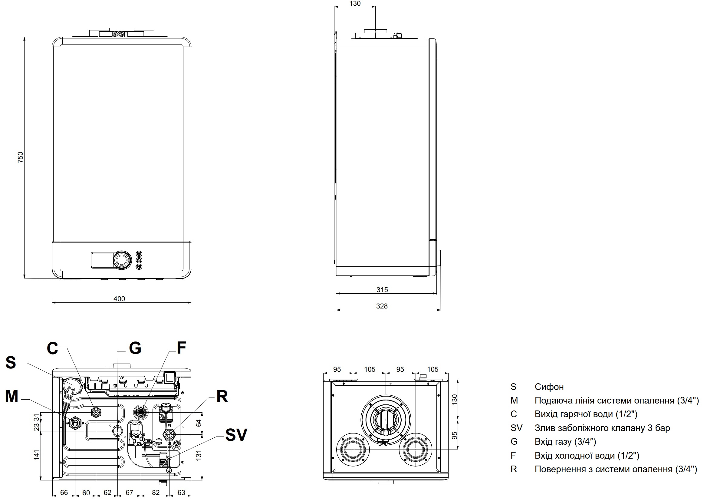 Fondital Antea Next KC 30 Габаритні розміри