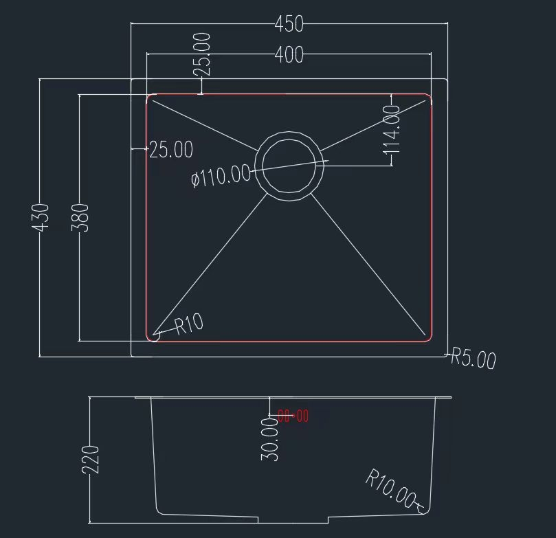 Granado Under top Steel S201 black honeycomb Габаритні розміри