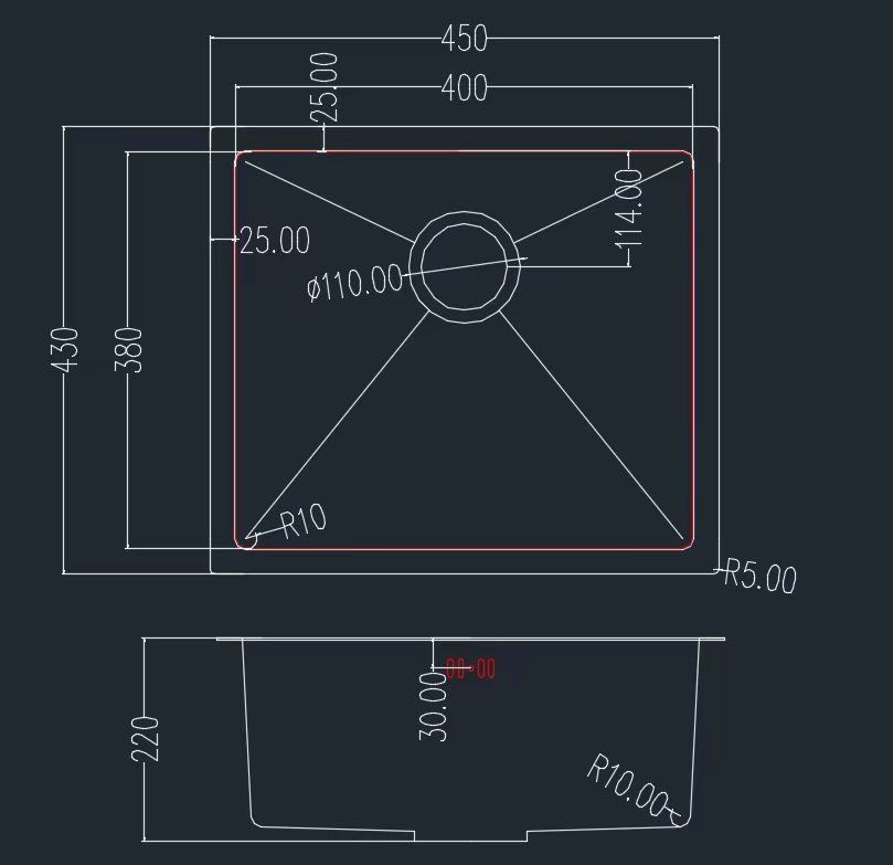 Granado Under top Steel S304 honeycomb Габаритные размеры