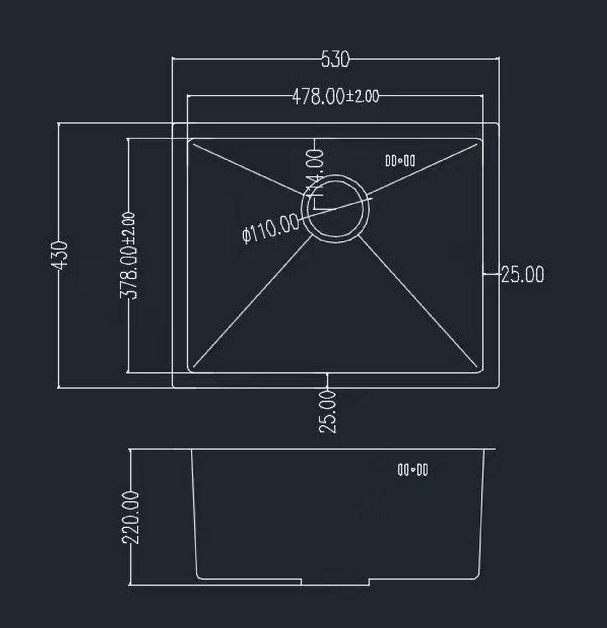Granado Under top Max Steel S304 honeycomb Габаритні розміри