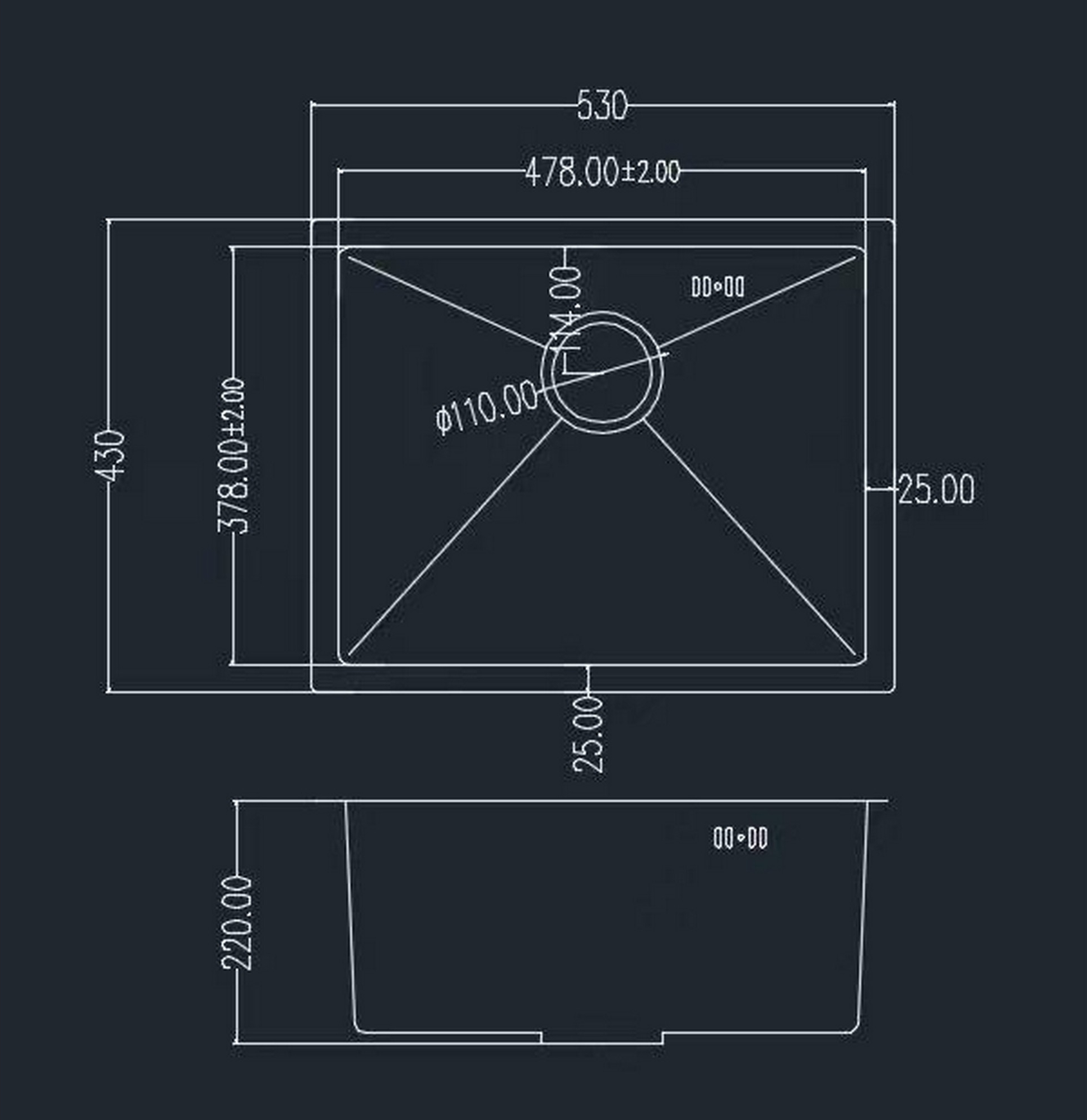 Granado Under top Max Steel S304 millet Габаритные размеры