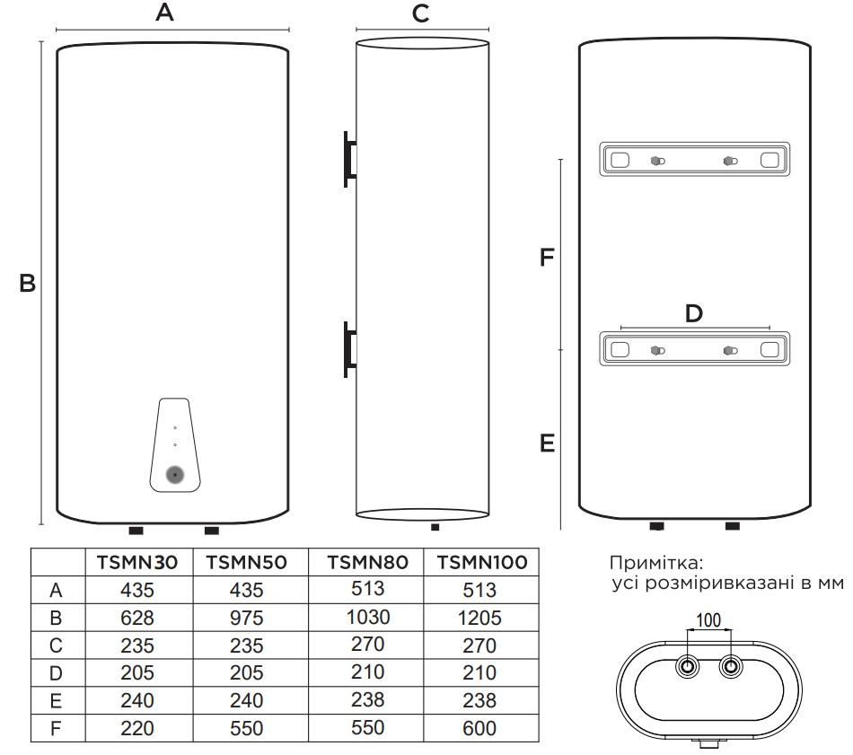 Tatra-Line Slim TSMN-100-(D) Габаритні розміри