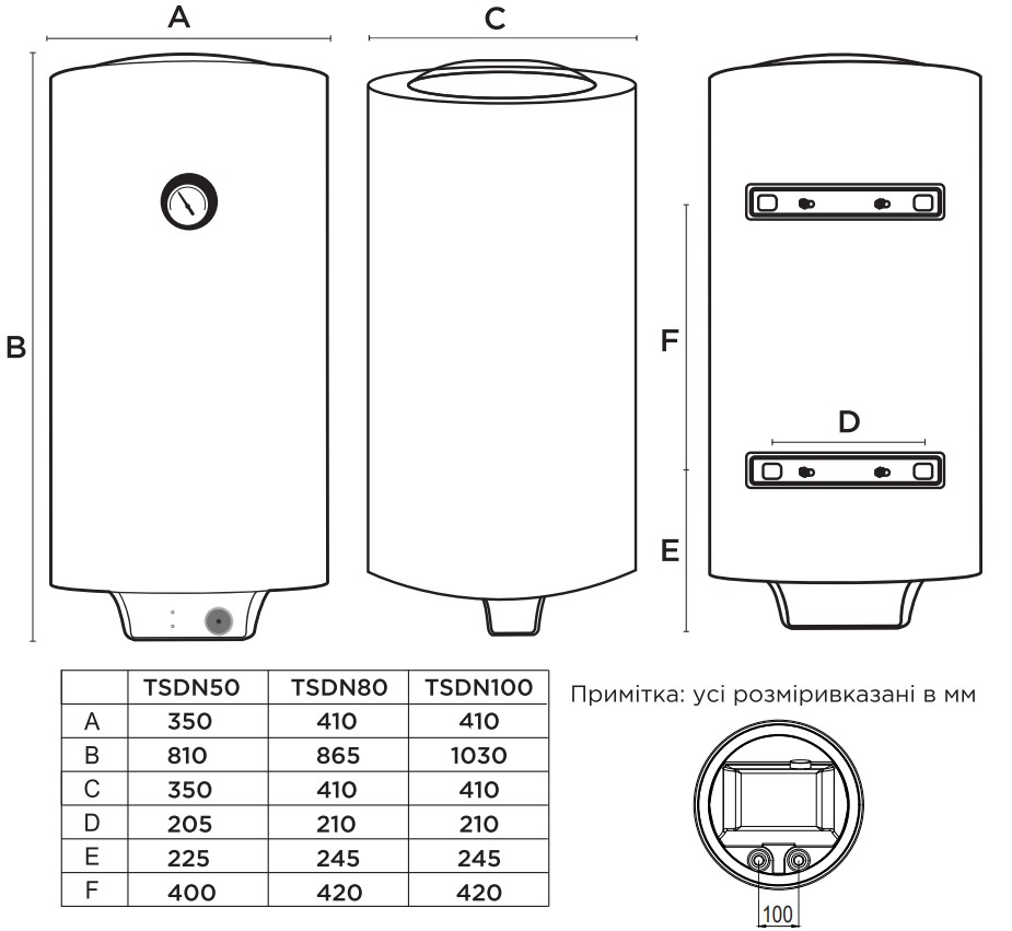 Tatra-Line Standard TSDN-100-(W) Габаритные размеры