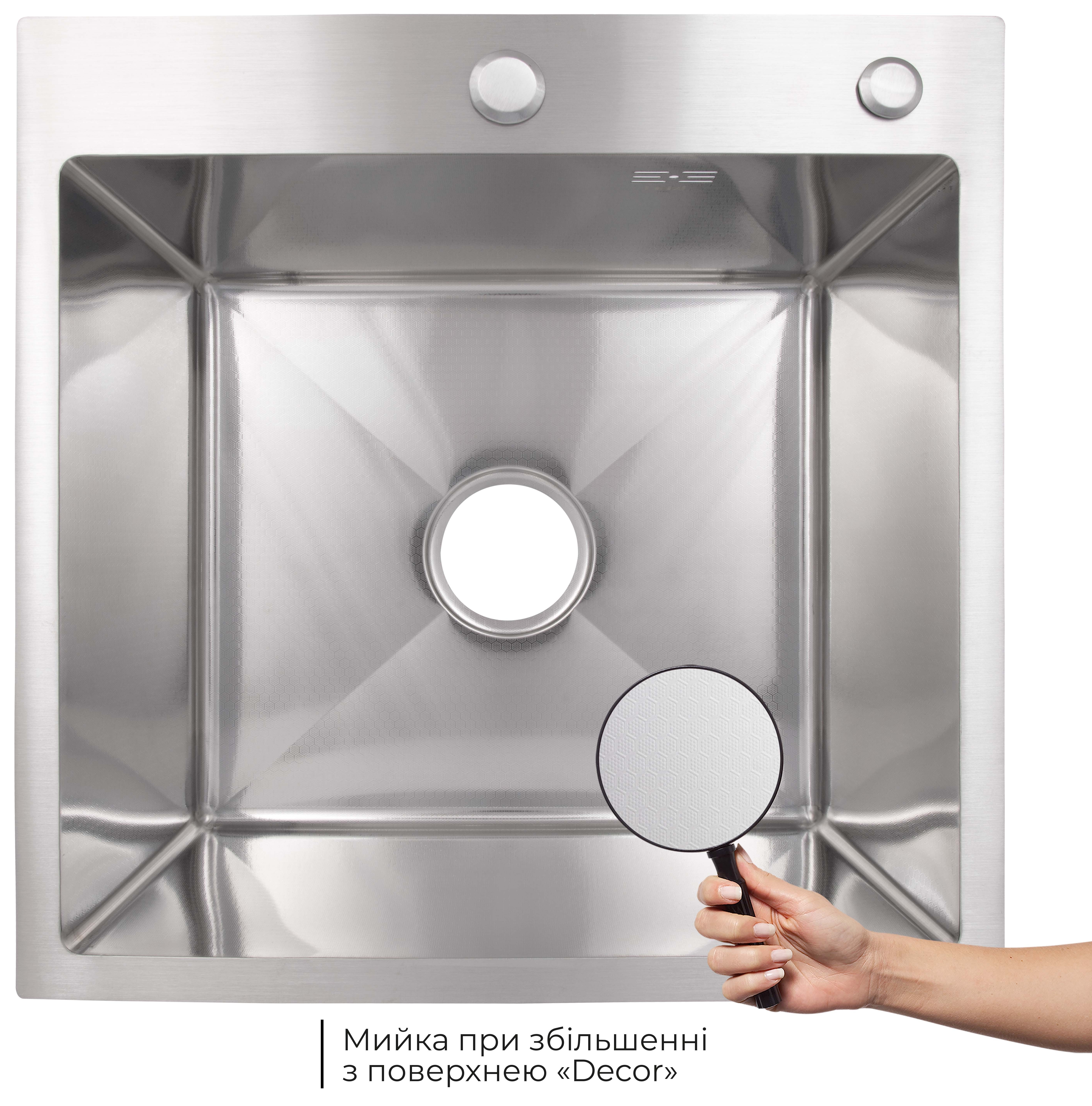 Кухонная мойка Lidz Handmade H5050H Decor Honeycomb 2,5/0,5 мм (LDH5050DEC48365) цена 2339 грн - фотография 2