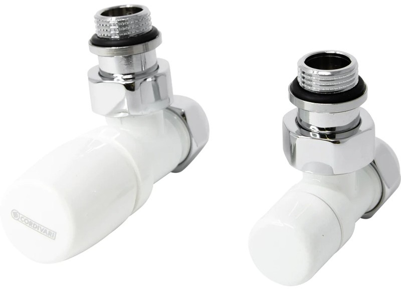 Комплект радиаторных кранов Cordivari Kristal 1/2" угловой, белый (5991990311011)
