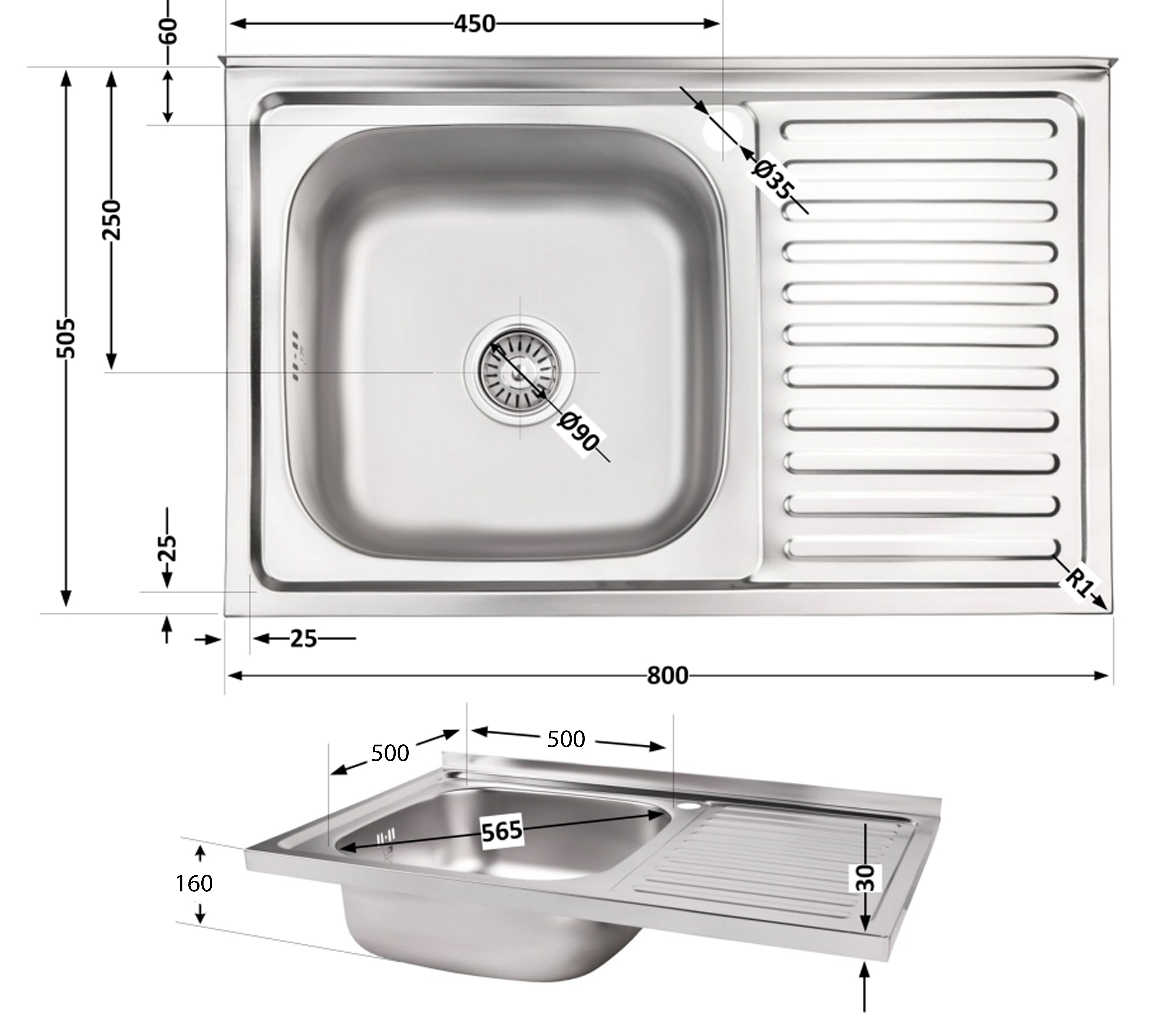 Brinex 5080-L 0,8 мм Satin (BRIN5080LSAT06) Габаритні розміри