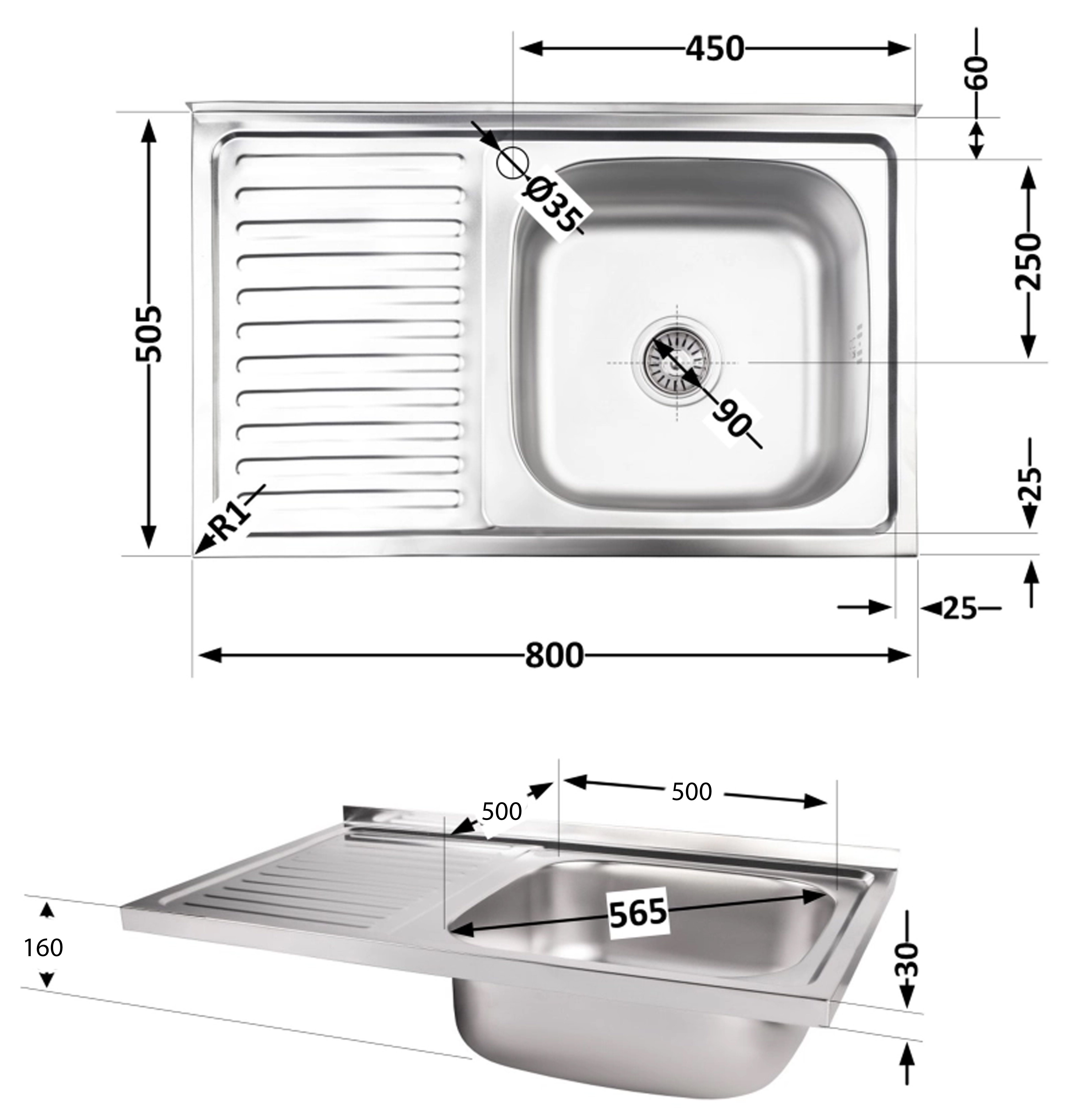 Brinex 5080-R 0,8 мм Satin (BRIN5080RSAT06) Габаритні розміри