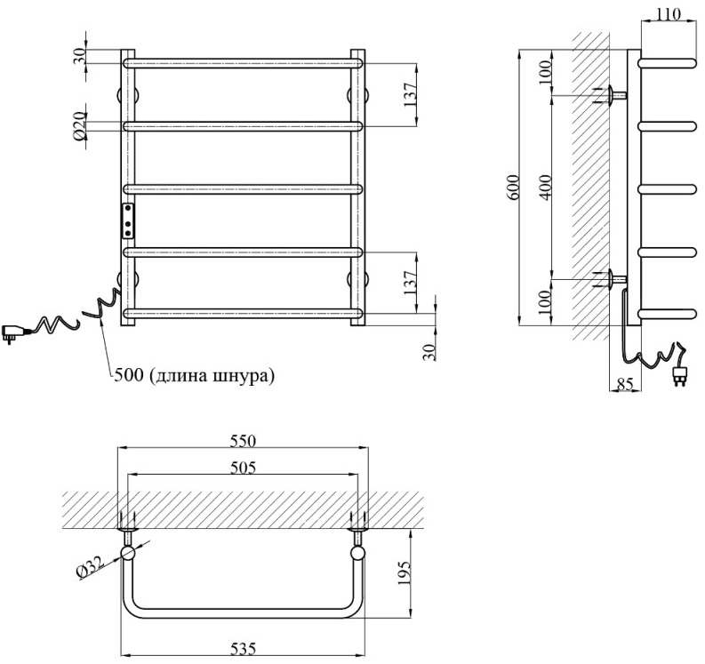 Kroner KRP Stil EL600x500-5 Габаритные размеры