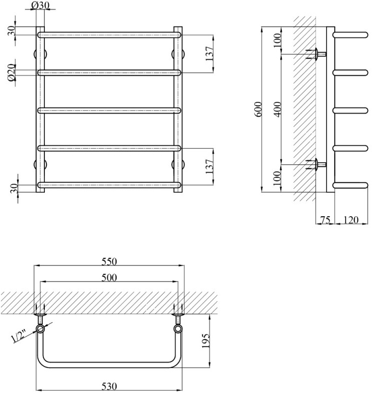 Kroner KRP Stil WT600x500-5 Габаритные размеры