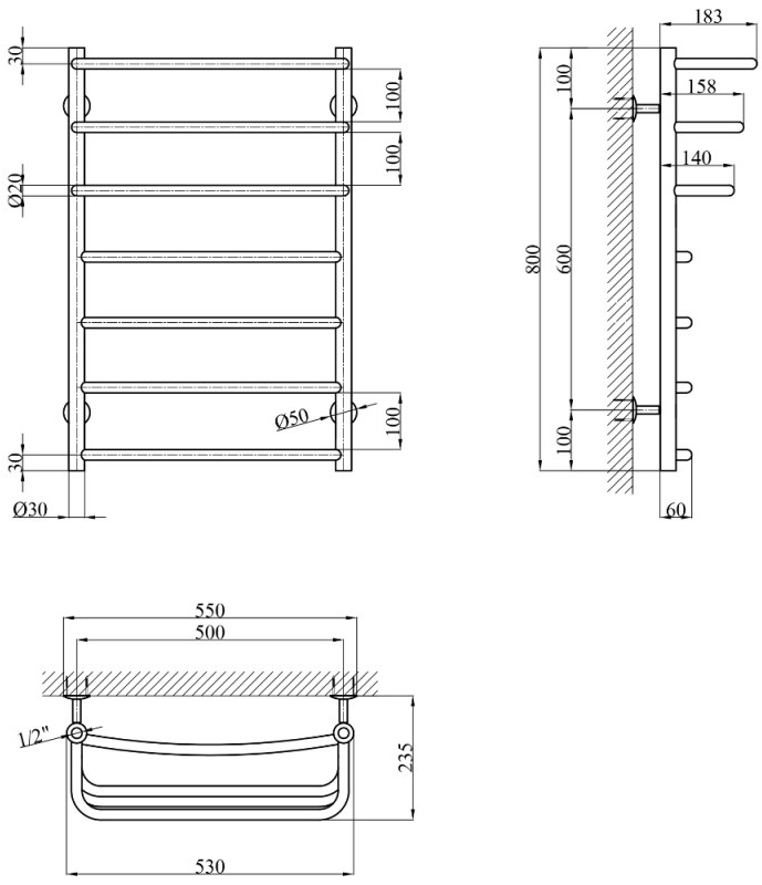 Kroner KRP Prima WT800x500-7 Габаритные размеры