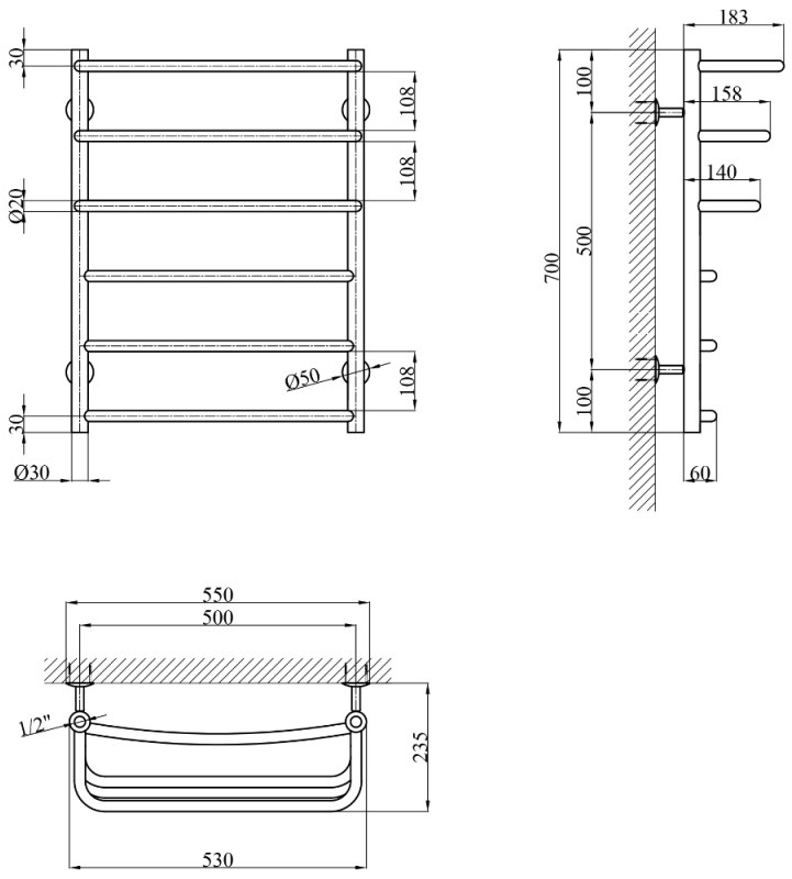 Kroner KRP Prima WT700x500-6 Габаритные размеры